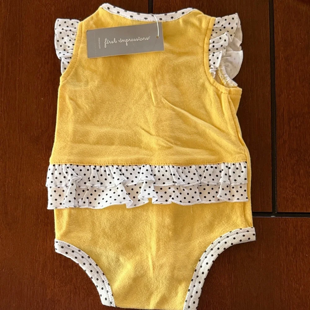 First Impressions Yellow Polka Dot One Piece, 0-3mo baby